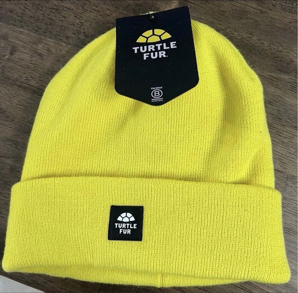 Turtle Fur Cuffed Beanie Yellow Knit Hat New With Tags